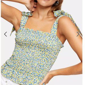 TOPSHOP Women's Floral Print Shirred Tank with Tie Straps